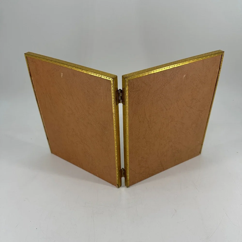 Vintage Style Gold Metal Hinged Double Picture Frame Bifold for Two 8x10 Photos